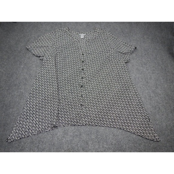 Catherines Button Up Shirt Top Women's‎ Plus Size 1X Black White Geometric - Picture 1 of 7